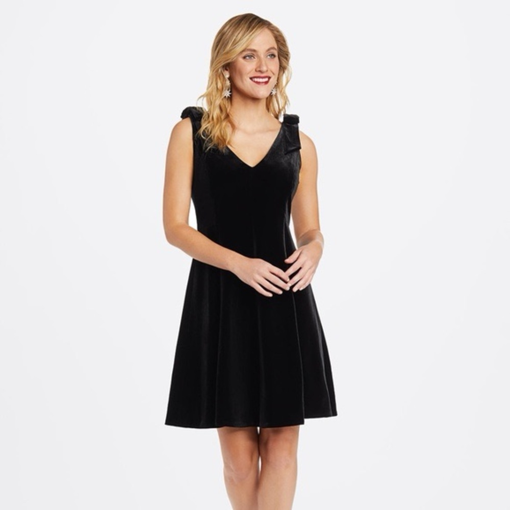 Draper James black velvet bow shoulder tank dress